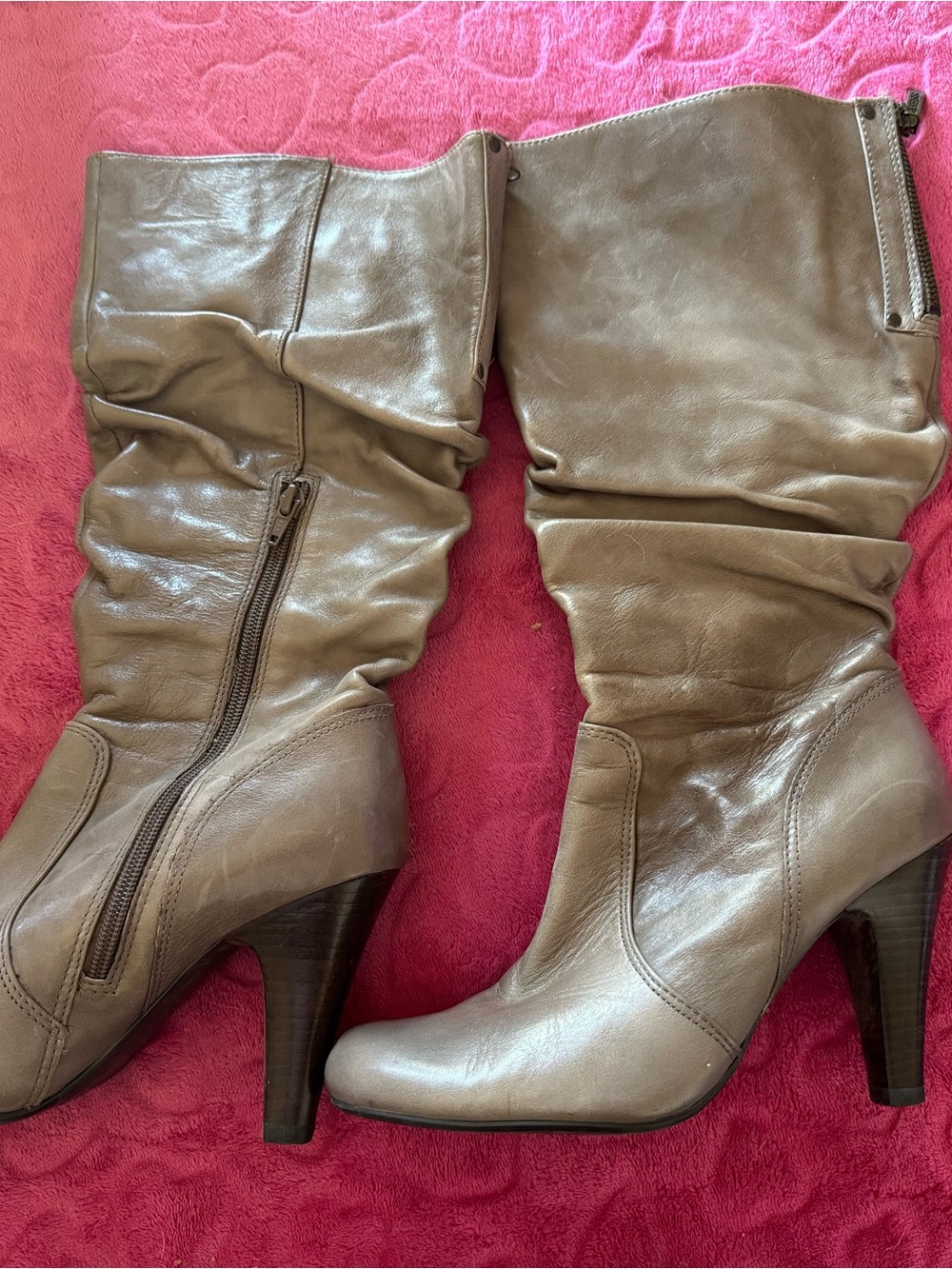 Guess Taupe Slouch Knee-High Heeled Boots